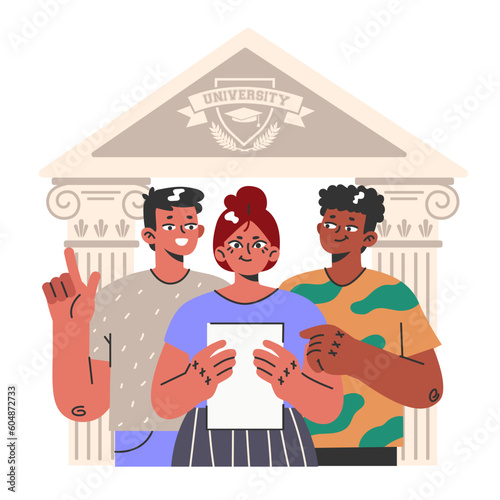 Group of college friends. University fellow students or classmates