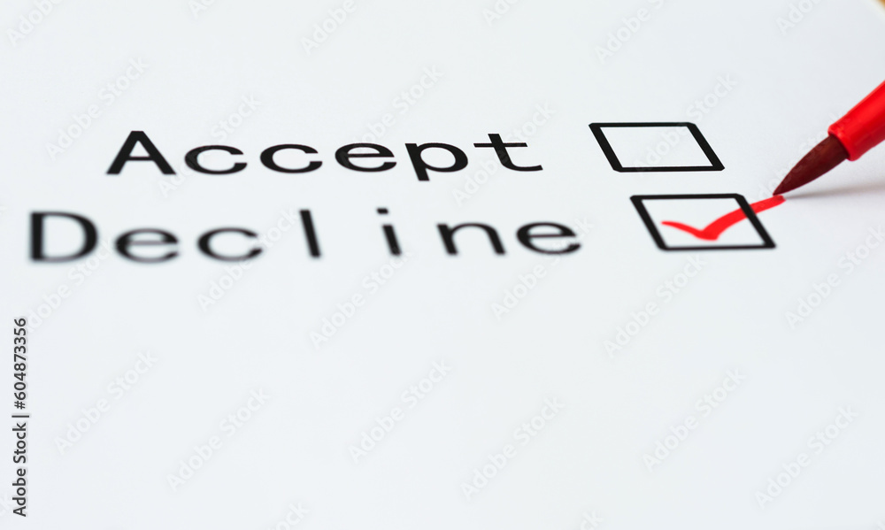 Closeup check boxes accept or decline with pen Closeup check boxes accept or decline with pen