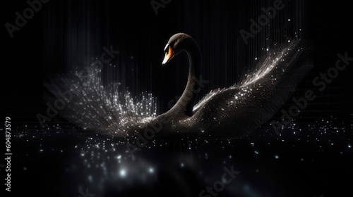 Black swan symbol on digital background in a Finance market concept photo