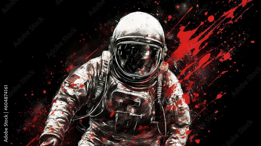 An astronaut splashed with red ink, Generative AI