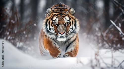 Tiger in snow  close up  Generative AI