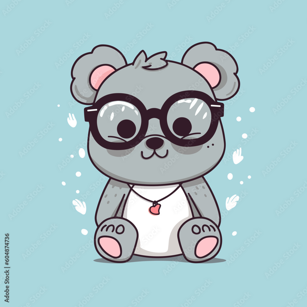 Naklejka premium Cute little happy koala bear with glasses, clever, logo vector art sticker