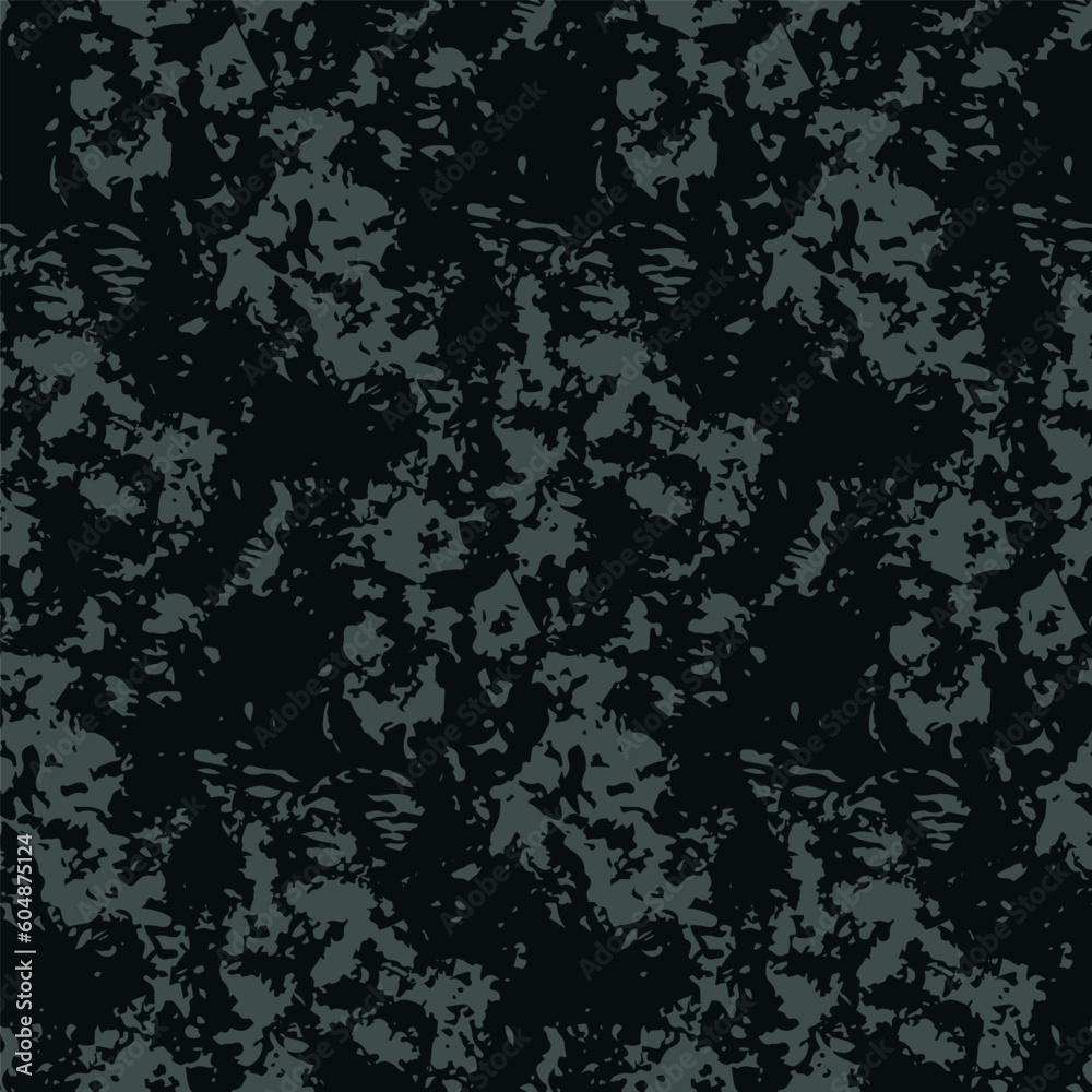 Seamless pattern, repeat texture with ink blots, stains. Abstract graphic design with textured surface. Dark abstract background in grunge style. Vector illustration.