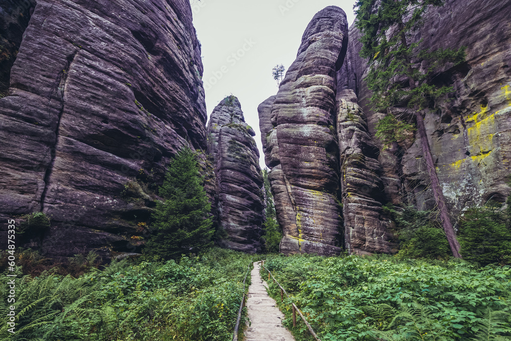 Sandstone rocks in Adrspach-Teplice Rocks park near Teplice nad Metuji town in Czech Republic
