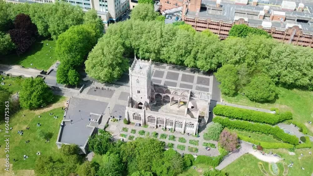Aerial drone view of an old church in Bristol, England Aerial drone view of an old church in Bristol, England