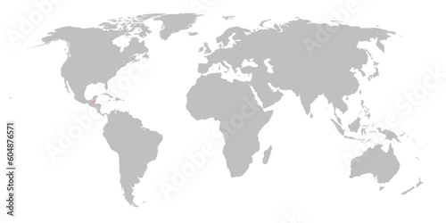 Vector map of the world with the country of Belize highlighted in Pink on grey white background.
