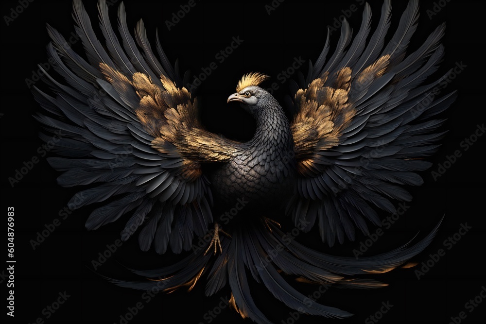 Obraz premium Abstract Art of Black Phoenix on Black Background Generative AI 