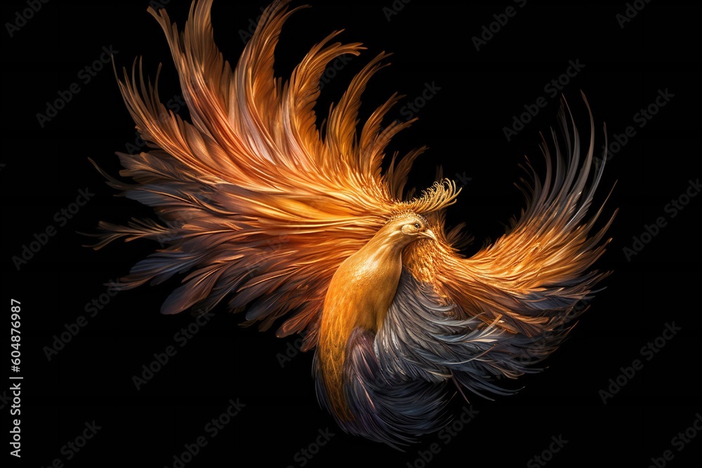 Abstract Art of Phoenix with Fire Blazing Wings on Black Background Generative AI Abstract Art of Phoenix with Fire Blazing Wings on Black Background Generative AI