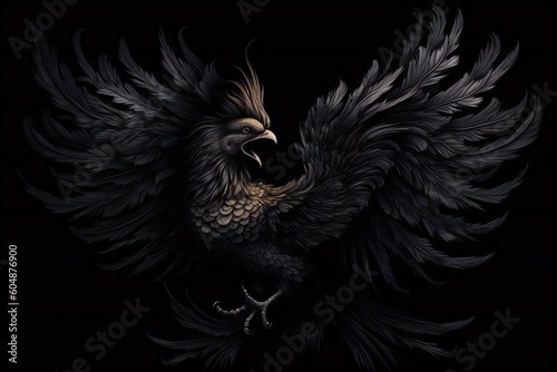Abstract Art of Black Phoenix on Black Background Generative AI 