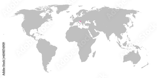 Fototapeta Naklejka Na Ścianę i Meble -  Vector map of the world with the country of Croatia highlighted in Pink on grey white background.