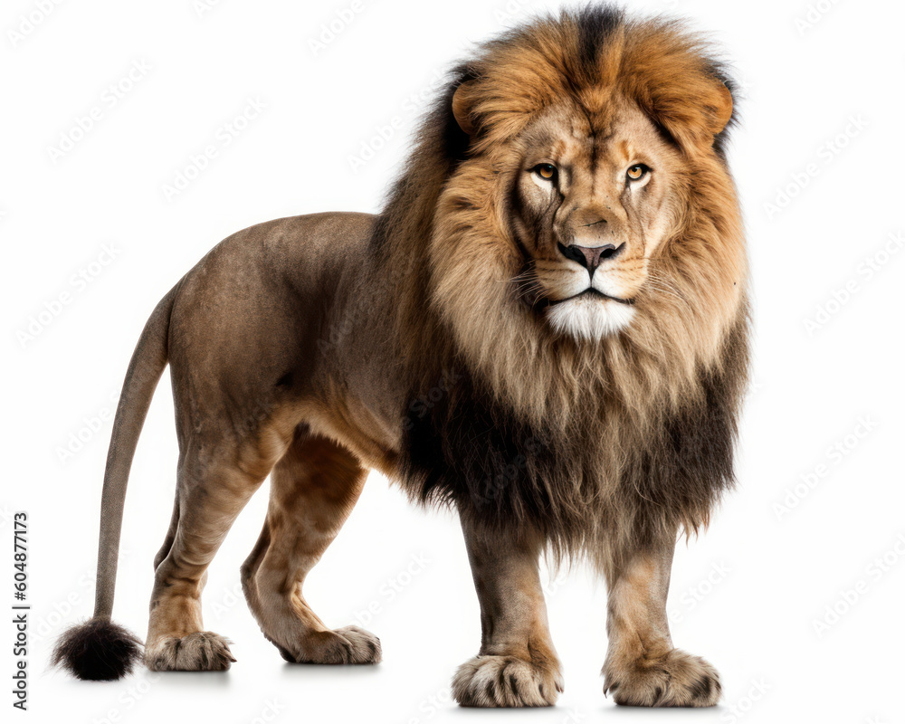 photo of lion isolated on white background. Generative AI