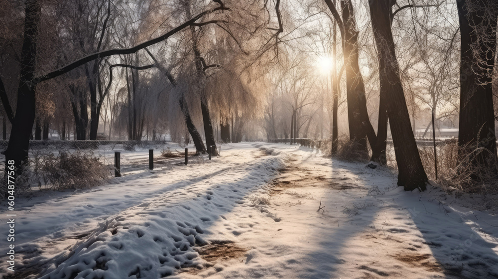 Footpath in a fabulous beautiful winter city park Footpath in a fabulous beautiful winter city park