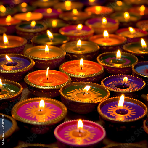 Colorful Diwali Candles, Hindu festival of lights celebration, Generative AI