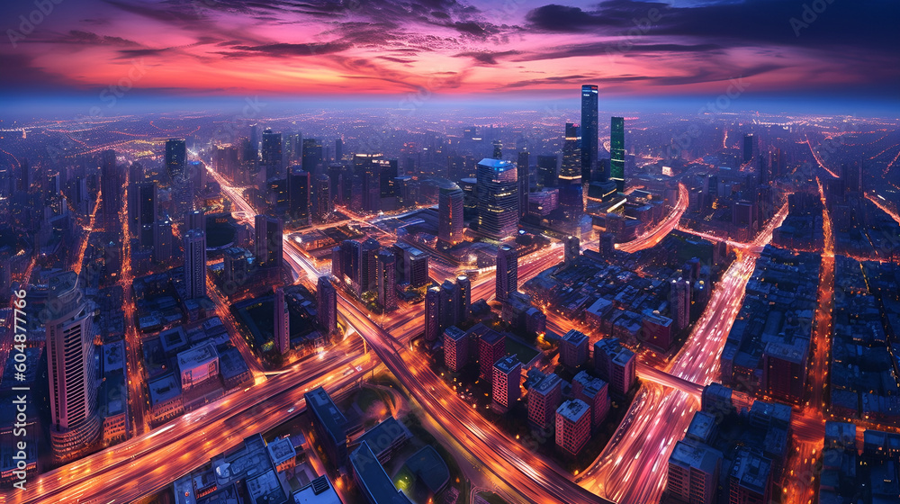 Obraz premium A Generativ big City stuck in the traffic during the blue hour 