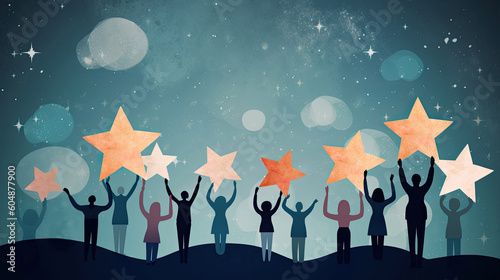 Collage art style of Customer Experience giving star rating Concept