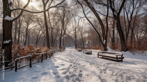 Footpath in a fabulous beautiful winter city park