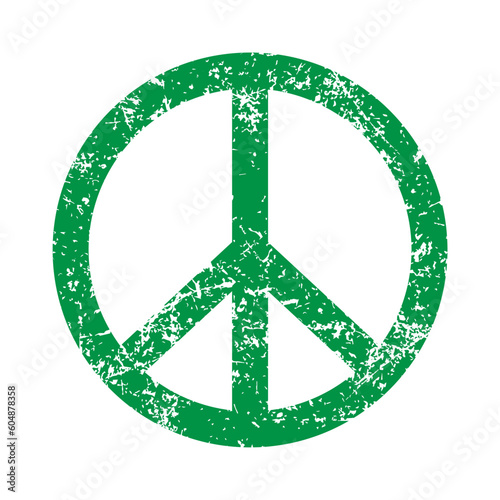 Peace sign with grunge texture. Antiwar symbol. Green hippie icon. Vector illustration image.