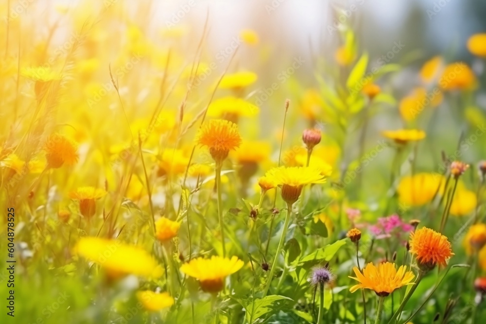 Fototapeta premium yellow flowers in the grass. 