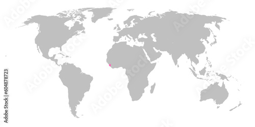 Vector map of the world with the country of Sierra Leone highlighted in Pink on grey white background.