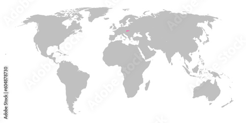 Vector map of the world with the country of Slovakia highlighted in Pink on grey white background.
