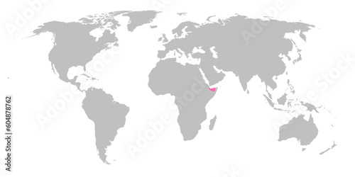 Vector map of the world with the country of Somaliland highlighted in Pink on grey white background.