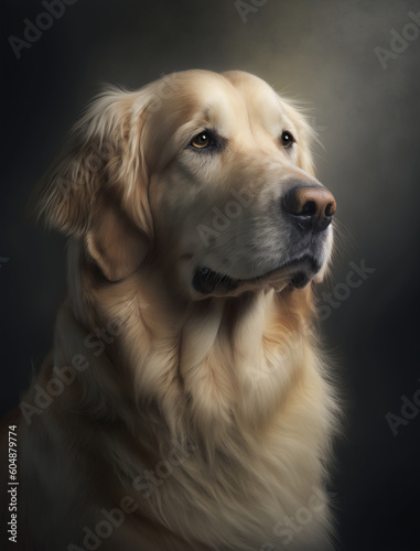 close up portrait of a cute golden retriever in the studio. AI generative © Valery Zayats