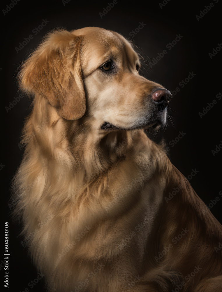 close up portrait of a cute golden retriever in the studio. AI generative close up portrait of a cute golden retriever in the studio. AI generative