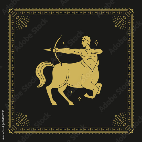 Sagittarius zodiac archery centaur astrology antique line art deco vintage card design vector