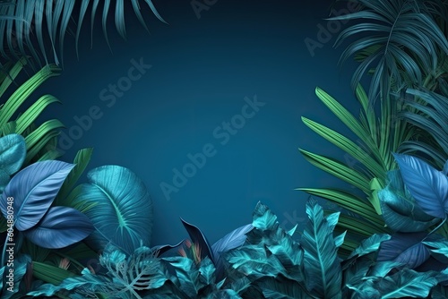 Tropical leafes on blue background