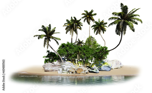 PNG small island with tropical tree, 3d illustration rendering photo