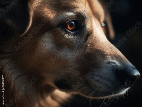closeup eyes of sad outbred dog. AI generative