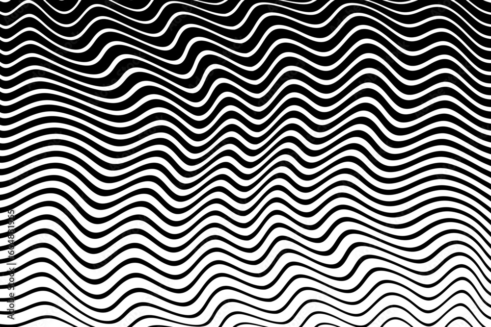 Wavy Lines Pattern with 3D Illusion and Motion Effect. Black and White Texture. Wavy Lines Pattern with 3D Illusion and Motion Effect. Black and White Texture.