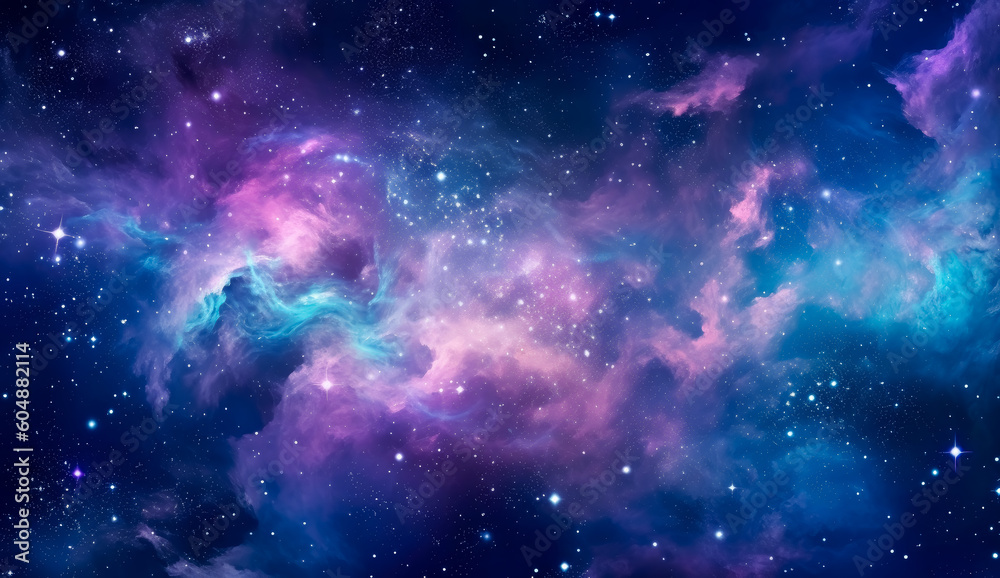 Nebula stardust wallpaper, blue, purple and magenta galaxy. Generative Ai Illustration. - obrazy, fototapety, plakaty 