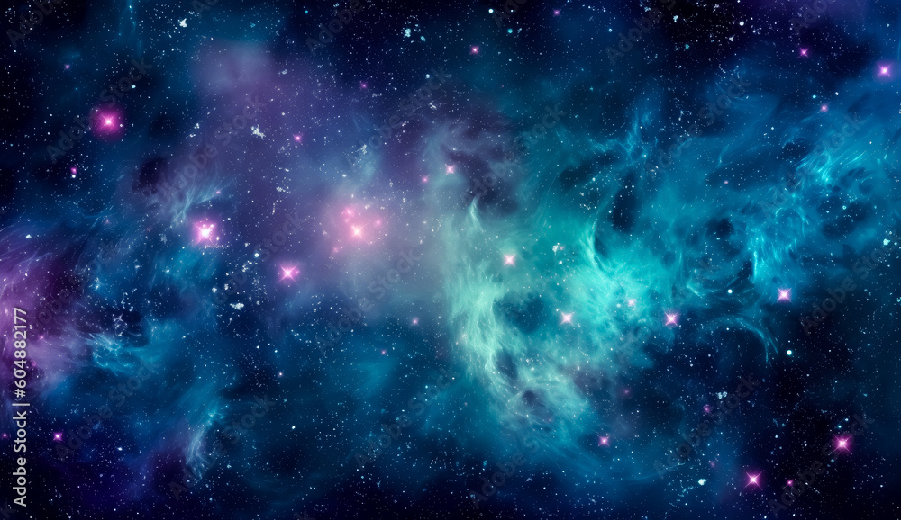 Nebula stardust wallpaper, blue, purple and magenta galaxy. Generative Ai Illustration.