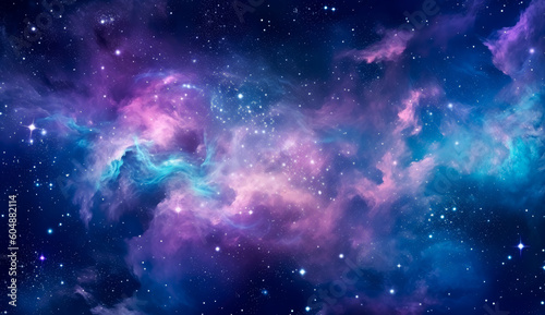 Nebula stardust wallpaper, blue, purple and magenta galaxy. Generative Ai Illustration. photo
