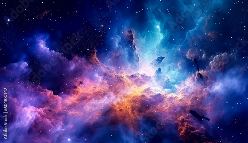 Nebula stardust wallpaper, blue, purple and magenta galaxy. Generative Ai Illustration. © Saulo Collado