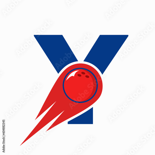 Letter Y Bowling Logo. Bowling Ball Symbol With Red Moving Ball Icon