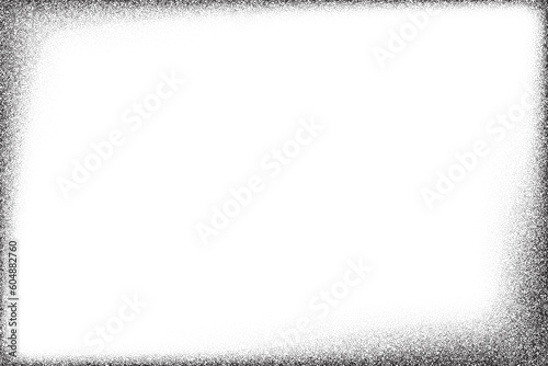 Grunge dotted gradient frame. Noisy border with sand texture. Fade stipple background. Abstract halftone gradation. Vector illustration