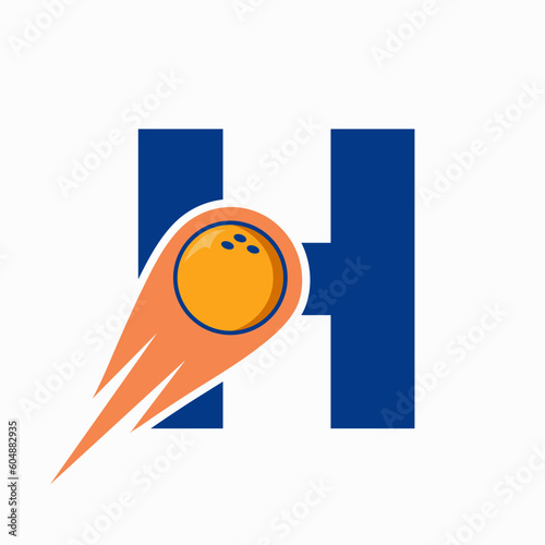 Letter H Bowling Logo. Bowling Ball Symbol With Red Moving Ball Icon