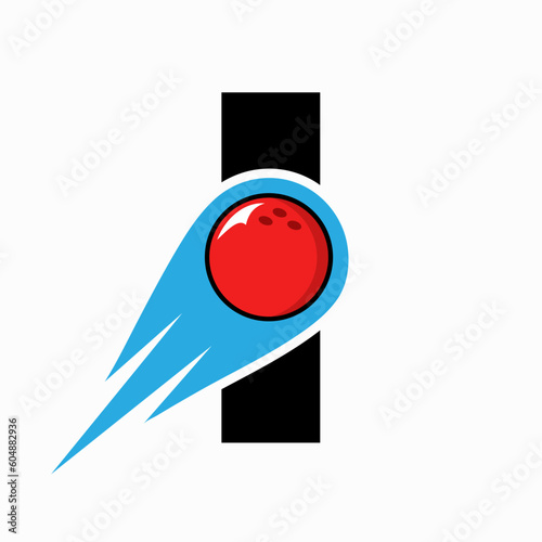 Letter I Bowling Logo. Bowling Ball Symbol With Red Moving Ball Icon