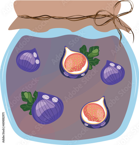 Fig jam in a jar. Sweets. High quality vector illustration.