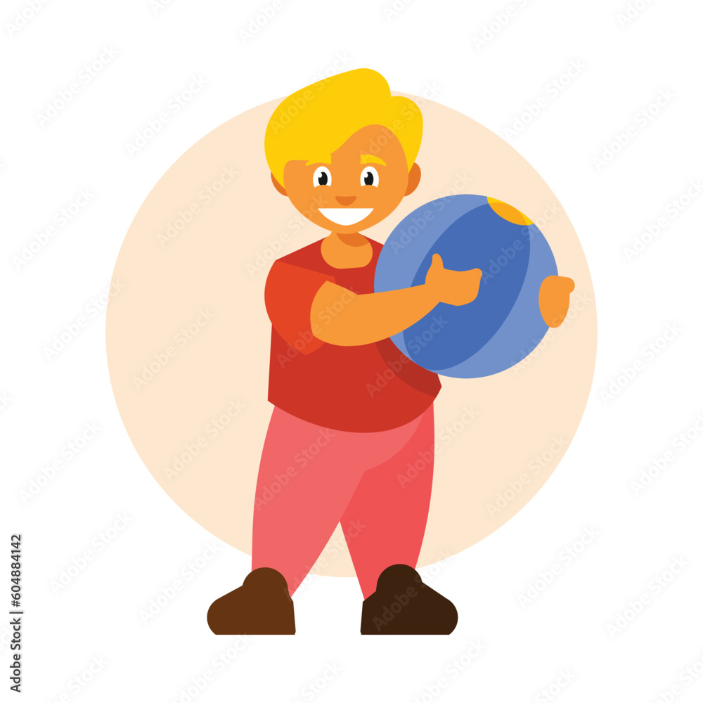 Boy playing with a ball. Vector illustration in a flat style. Boy playing with a ball. Vector illustration in a flat style.