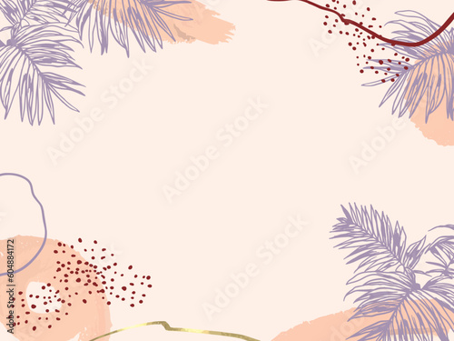 Vector background with abstract elements and plant leaves. Template for greeting cards  wedding invitations  can be used as a banner background  flyer