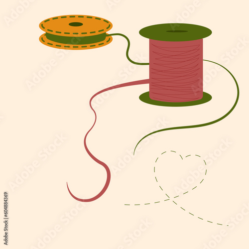Vector illustration of a spool of thread and a sewing needle.