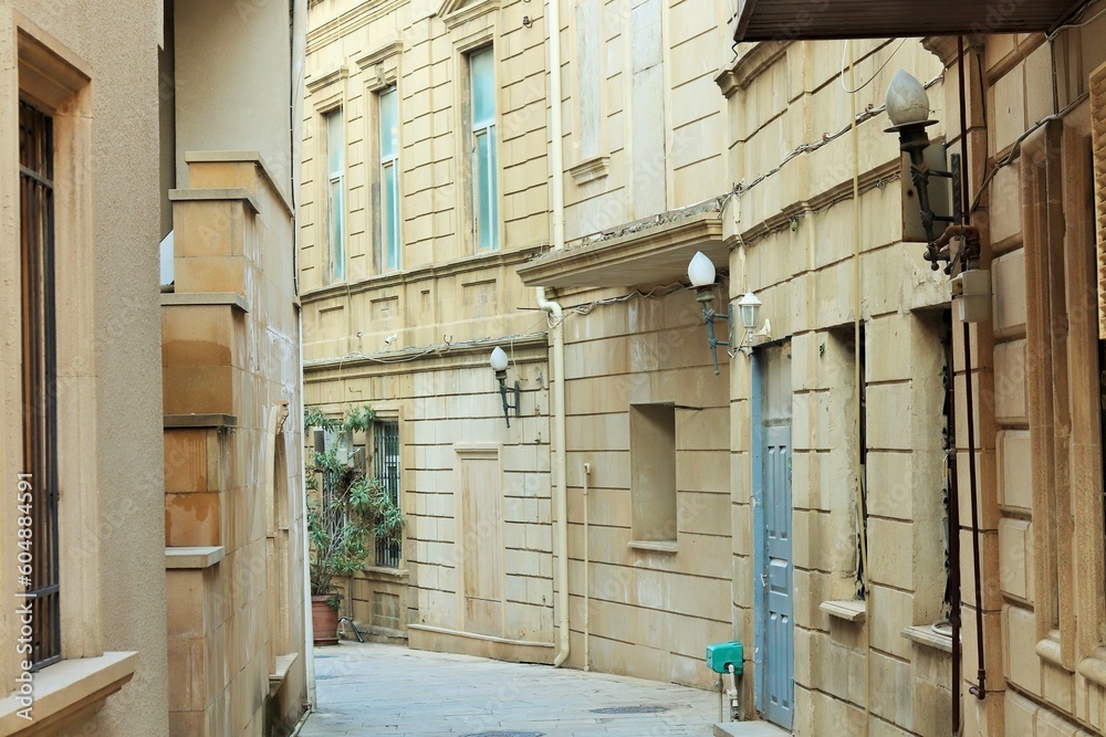 Ancient narrow streets in the old city center of Baku