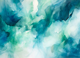 Watercolor background texture green sea color, emerald green and light blue azure. Generative Ai Illustration.