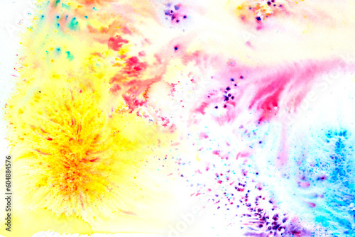 Paint Powder and Splashes in Vibrant Watercolour Painting Exploding Colour Rainbows