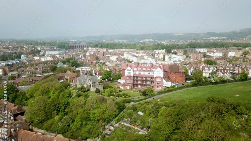 Aerial drone video of Folkestone, a coastal town in Kent England Aerial drone video of Folkestone, a coastal town in Kent England