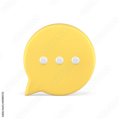 Yellow chat bubble speech think message cyberspace dialogue 3d icon realistic vector illustration