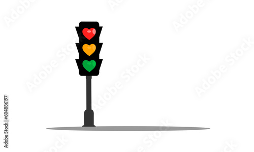 Heart-shaped traffic light love expression creative concept. Symbol or icon in traffic light sign creative, stop, ready, drive and go. 